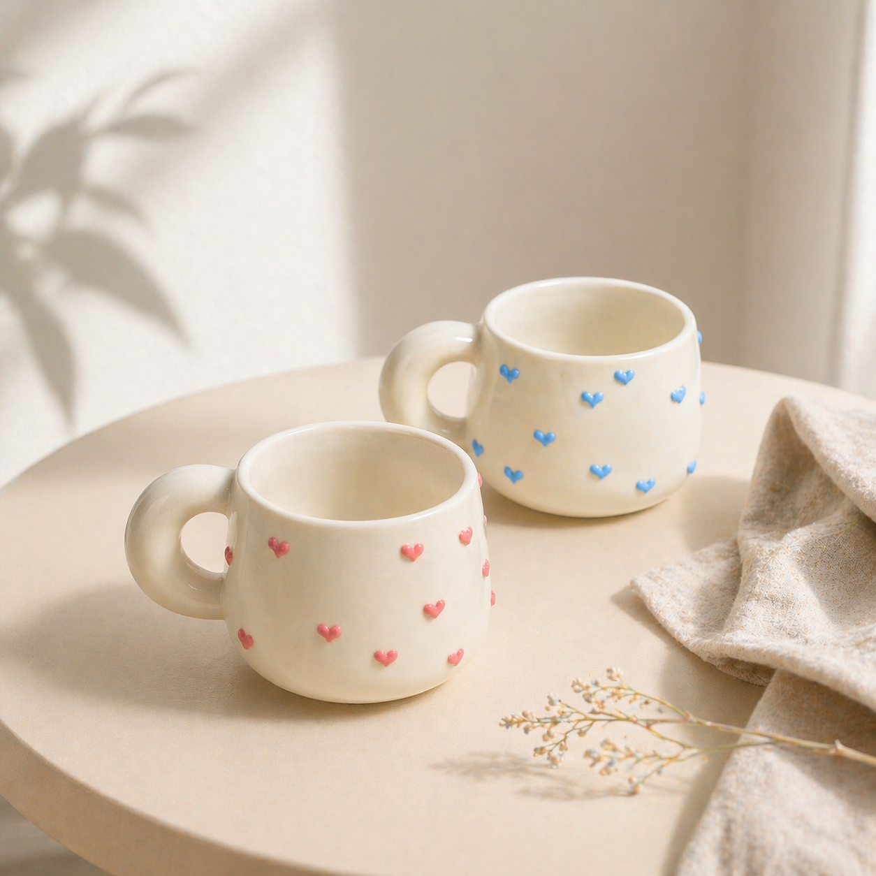 3D Heart Handmade Ceramic Coffee Mugs, Cute Personalized Pottery Tea Cup for Gifts