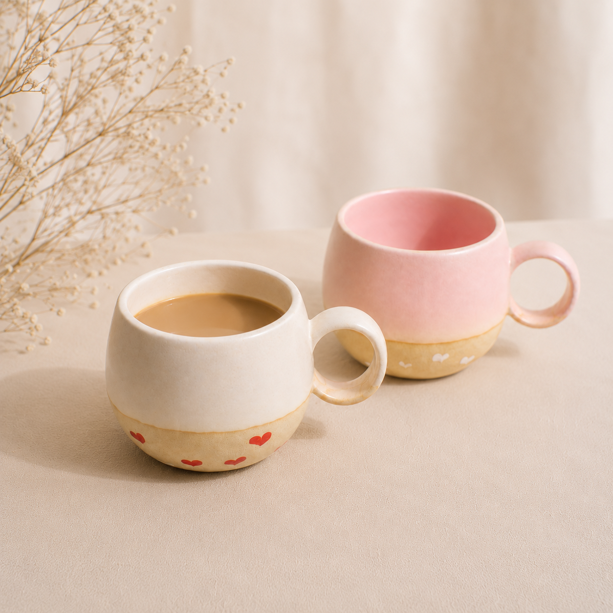 Handmade Heart Design Ceramic Mug, Cute Personalized Coffee Cup For Home Decor
