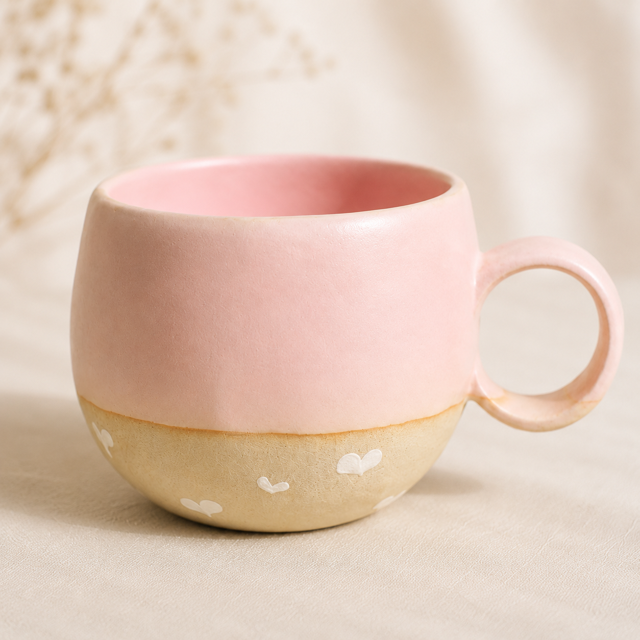 Handmade Heart Design Ceramic Mug, Cute Personalized Coffee Cup For Home Decor