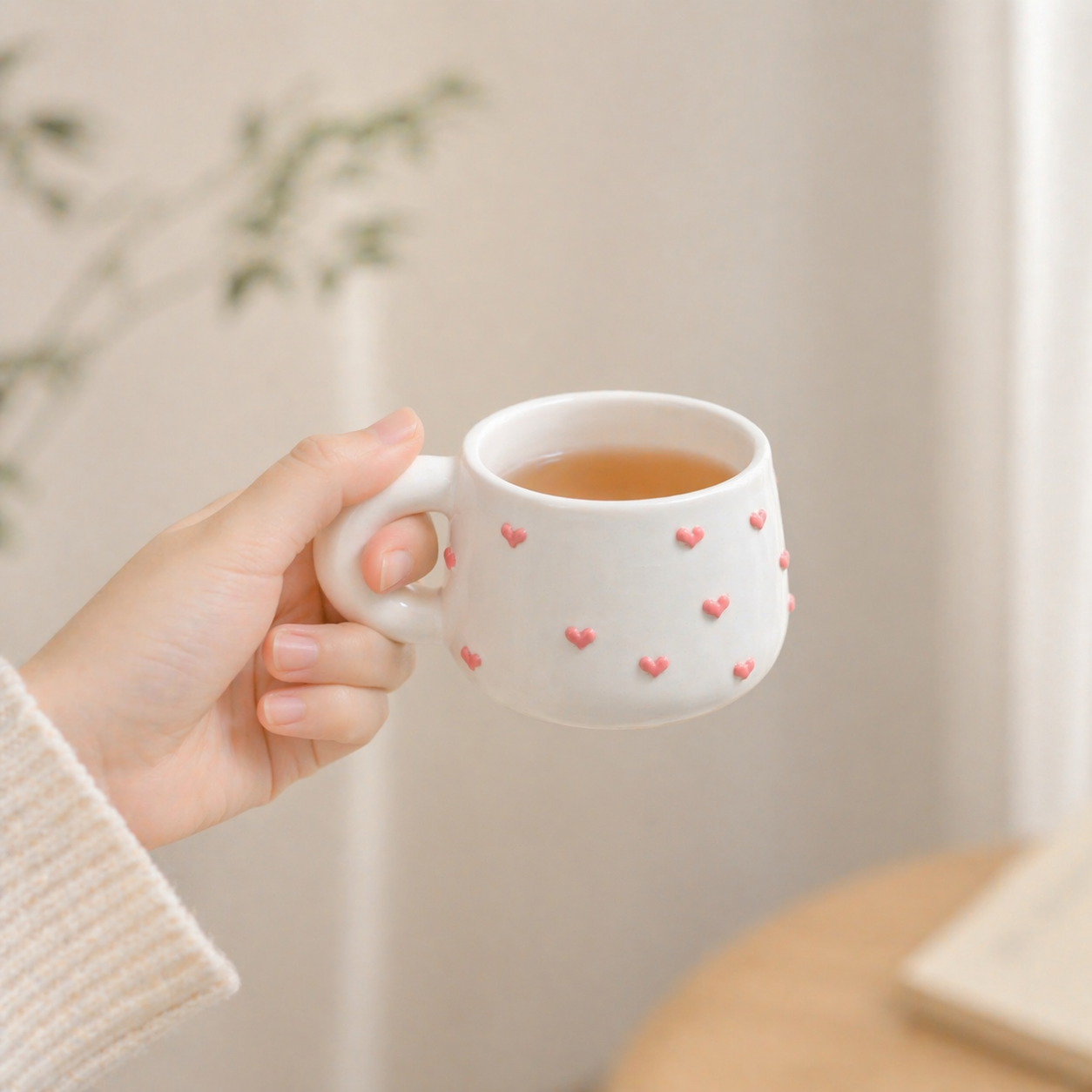 3D Heart Handmade Ceramic Coffee Mugs, Cute Personalized Pottery Tea Cup for Gifts