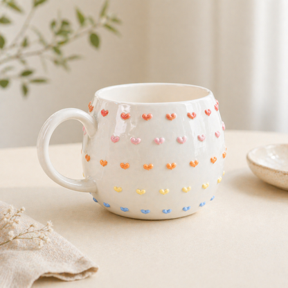 3D Heart Embossed Mug – Handmade Ceramic Cup for Coffee Lovers