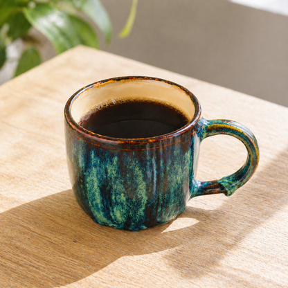 Handmade Psychedelic Green Ceramic Mugs For Coffee Lovers, Personalized Pottery Mug