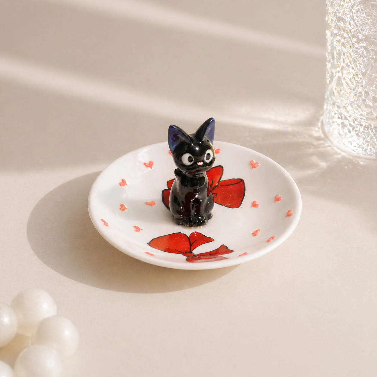 Jiji Handmade Ceramic Cat Ring Dish – Cute Anime-Inspired Jewelry Tray & Personalized Wedding Gift
