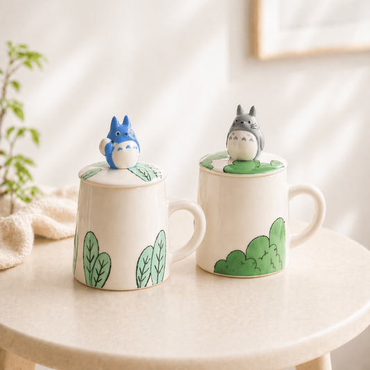Totoro Large Ceramic Mug with Lid – Handmade Ghibli-Inspired Cup for Coffee Lovers