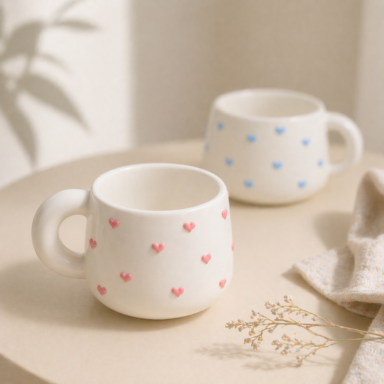 3D Heart Handmade Ceramic Coffee Mugs, Cute Personalized Pottery Tea Cup for Gifts