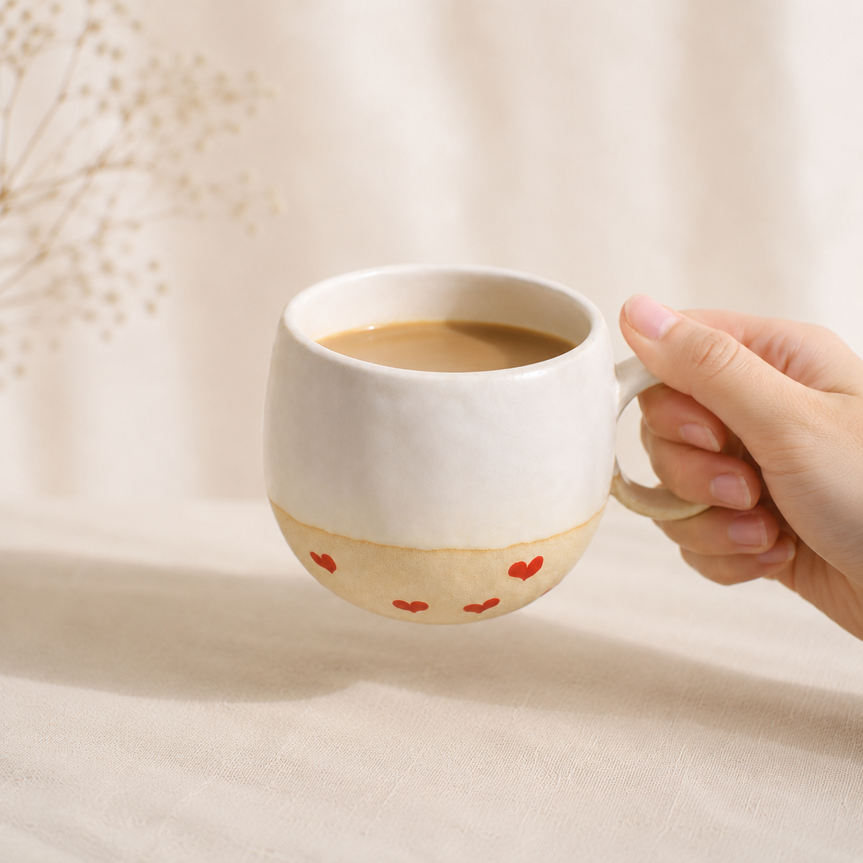 Handmade Heart Design Ceramic Mug, Cute Personalized Coffee Cup For Home Decor
