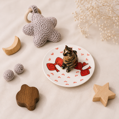 Custom Cat Ceramic Ring Dish, Personalized Handmade Pet Jewel Holder Tray