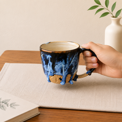 Ceramic Coffee Mug Handmade,  Personalized Mysterious Blue Pottery Mug