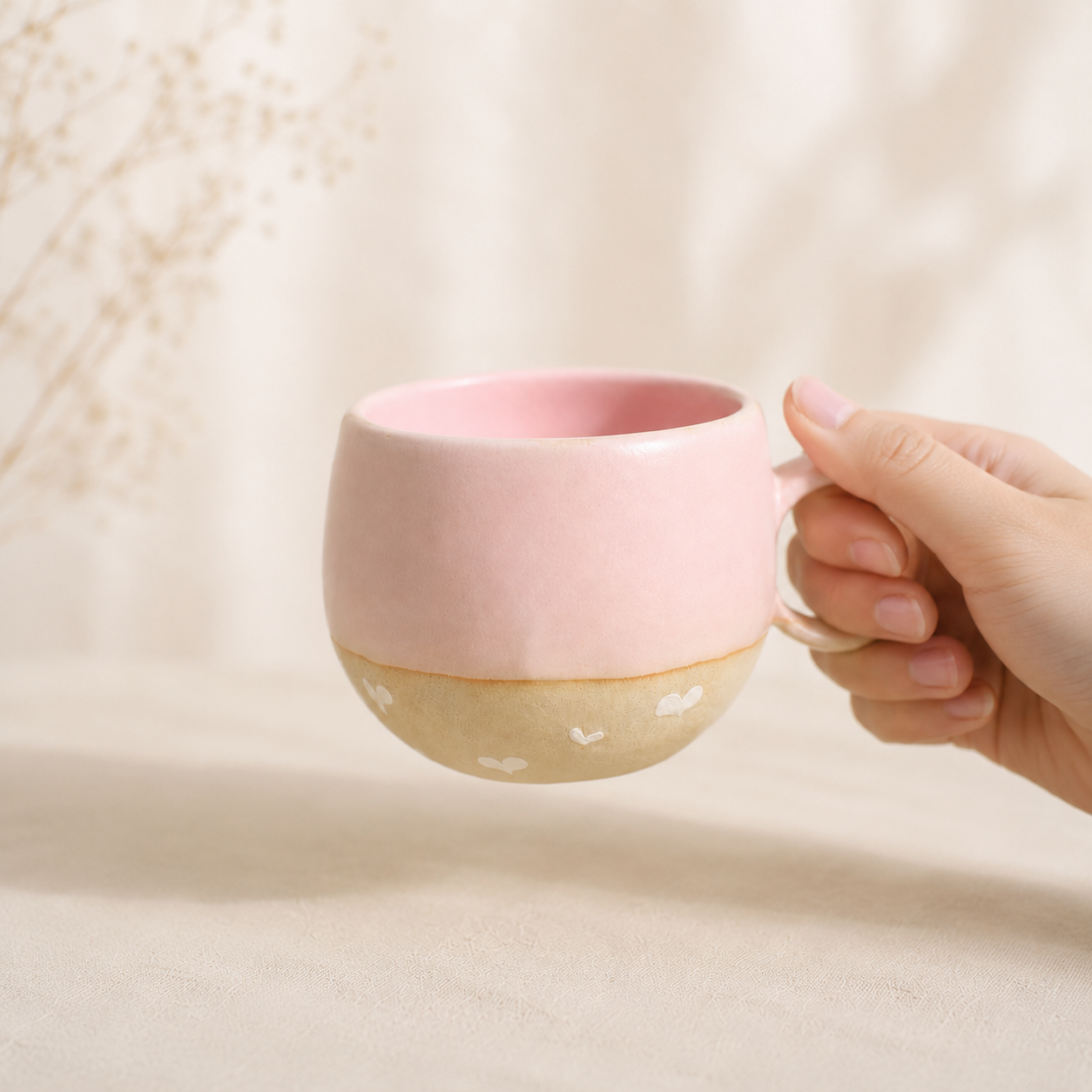 Handmade Heart Design Ceramic Mug, Cute Personalized Coffee Cup For Home Decor