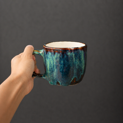 Handmade Psychedelic Green Ceramic Mugs For Coffee Lovers, Personalized Pottery Mug