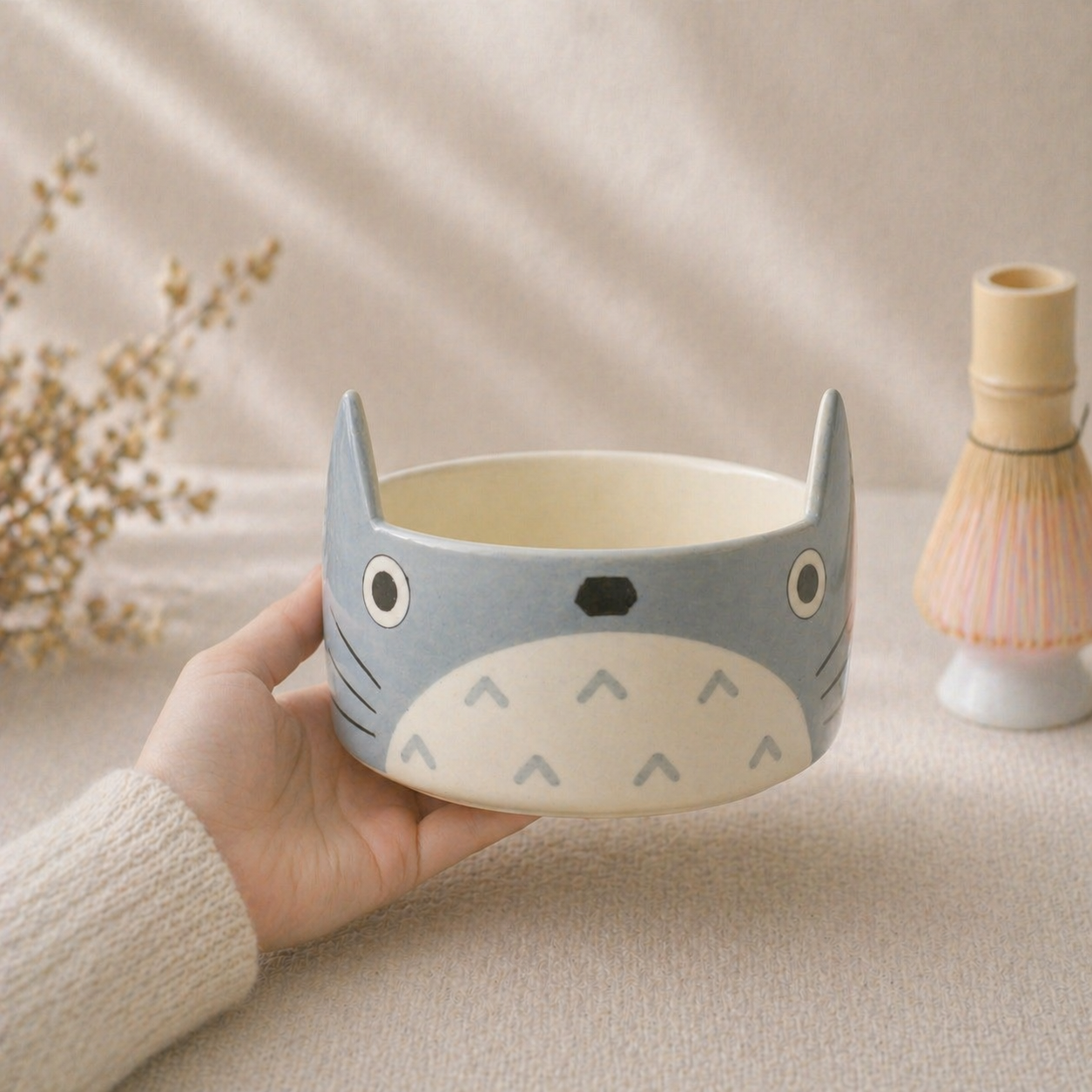 Handmade Custom Totoro Matcha Bowl Set– Personalized Ceramic Gift for Tea Lovers