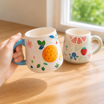 Handmade Ceramic Coffee Mug, Hand-painted Fruit Personalized Pottery Cup