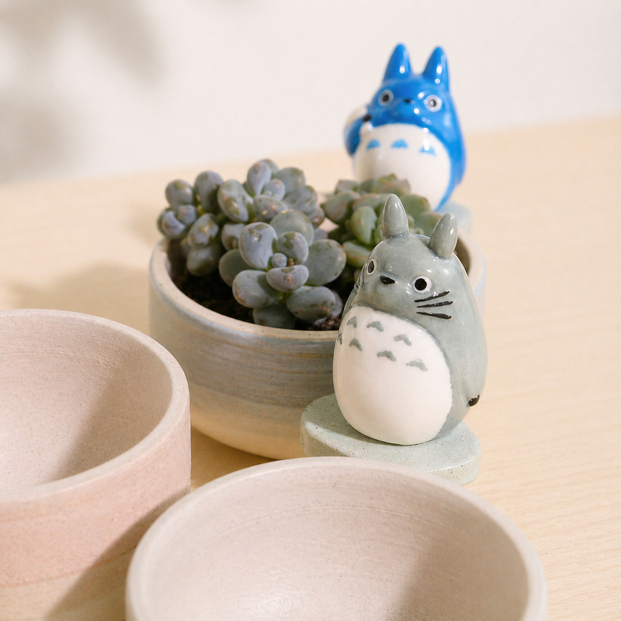 Handmade Cute Totoro&Jiji Ceramic Flower Pot, Perfect for Succulents and Small Plants