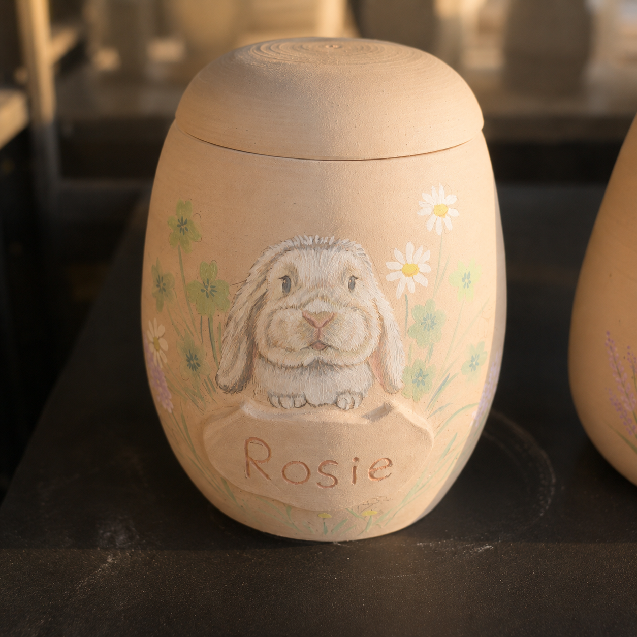 Custom Pet Portrait Ceramic Memorial Urn – Handmade Pet Ashes Keepsake