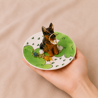 Custom Dog Ceramic Ring Dish, Personalized Handmade Pet Jewel Holder Tray