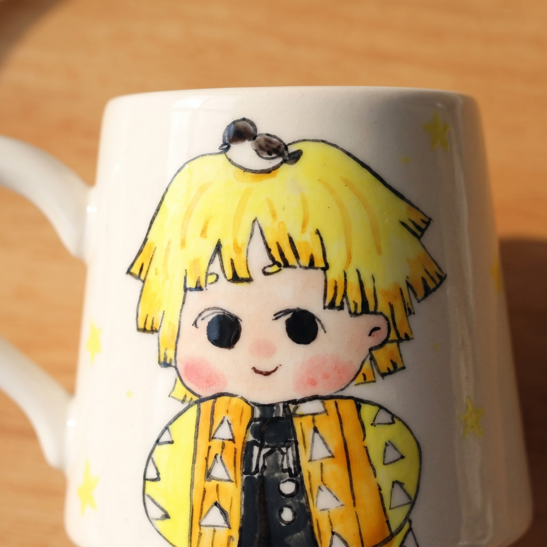 Demon-Slayer Ceramic Mugs Handpainted, Personalized Ceramic Cup for Anime Lovers
