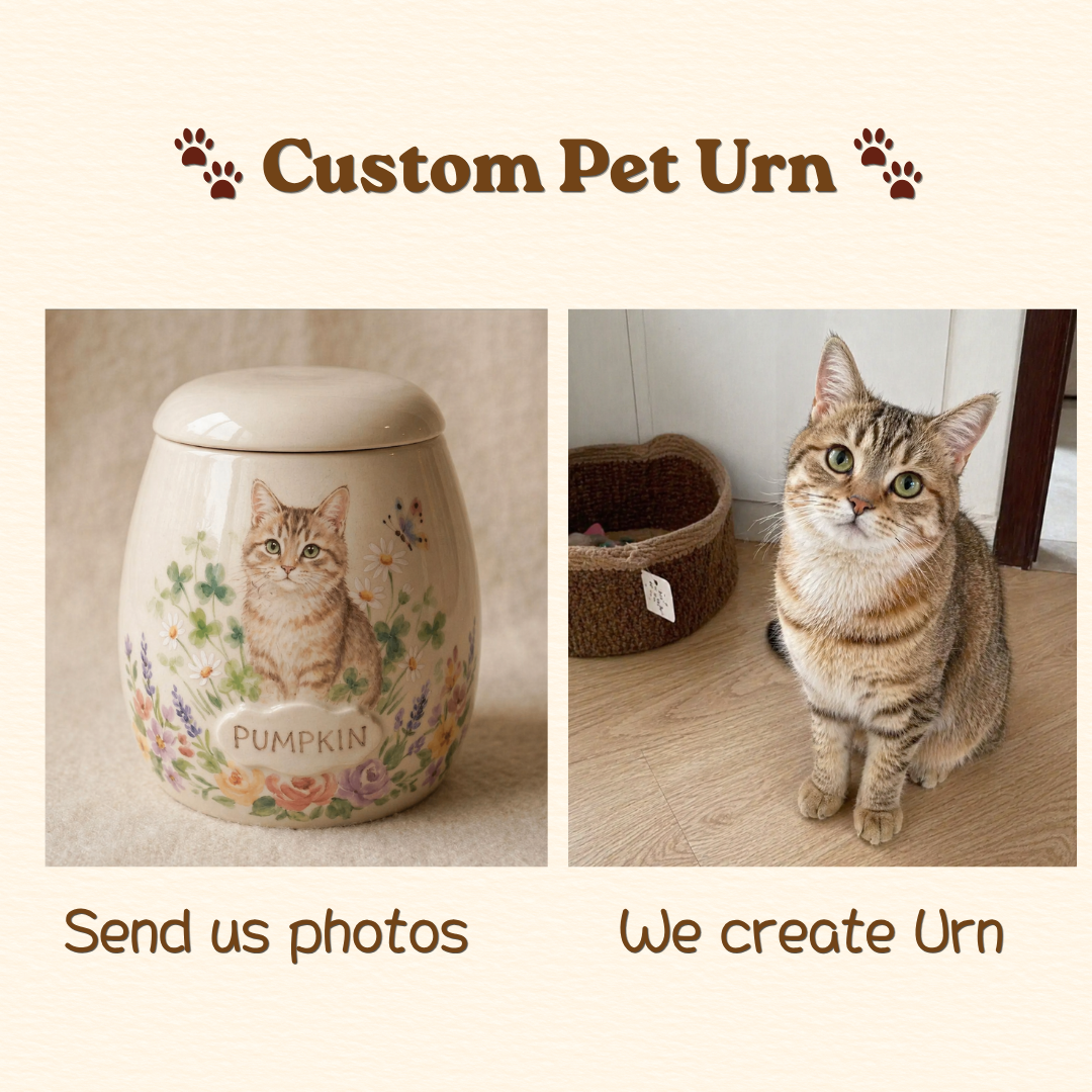 Custom Cat Portrait Ceramic Memorial Urn – Handmade Pet Ashes Keepsake