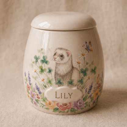 Custom Pet Portrait Ceramic Memorial Urn – Handmade Pet Ashes Keepsake