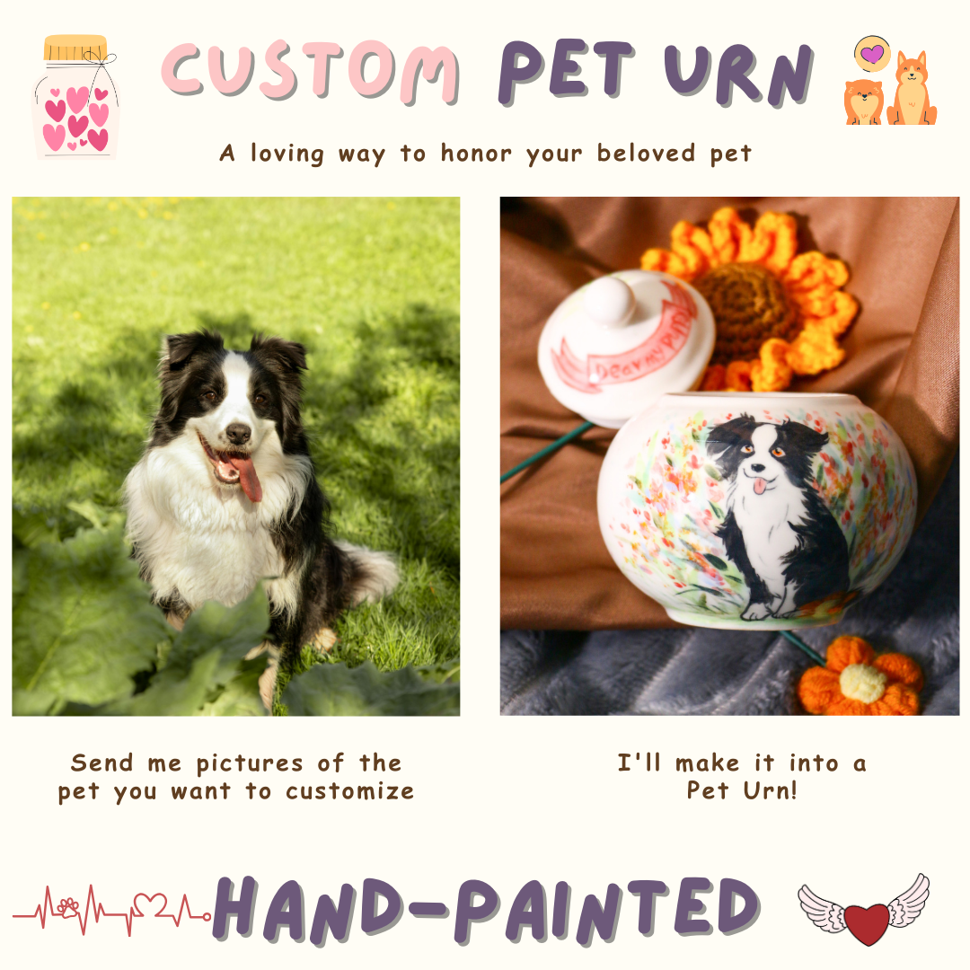 Custom Pet Ceramic Urn, Personalized Hand-painted Pet Portrait Urn for Memorial & Keepsake