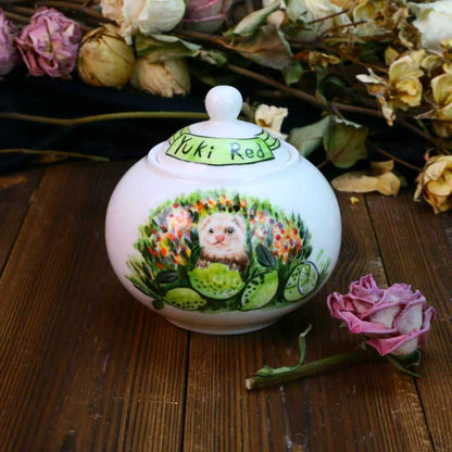 Custom Pet Ceramic Urn, Personalized Hand-Painted Pet Portrait Urn for Memorial & Keepsake