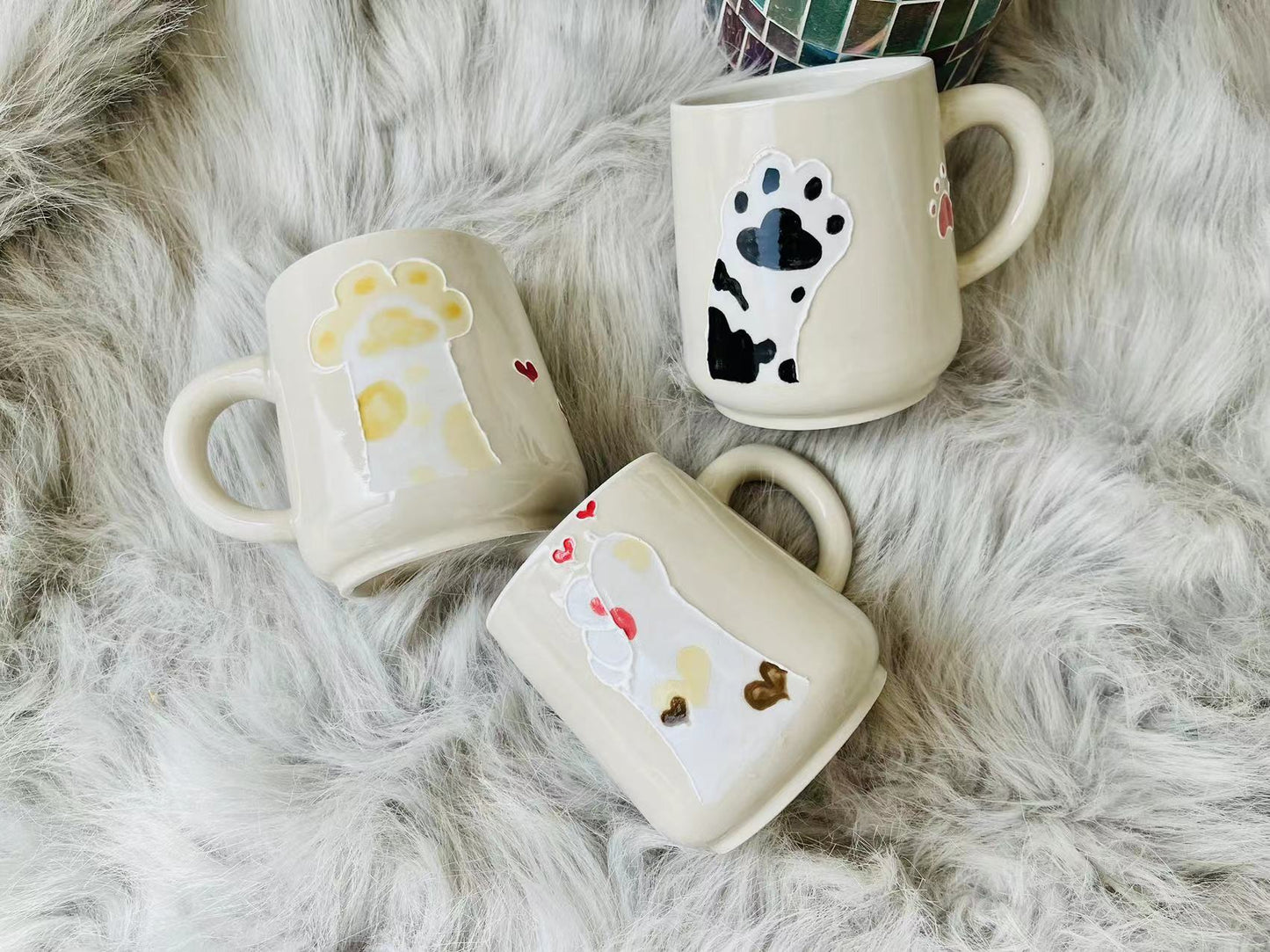 Cat Paw Ceramic Coffee Mug, Personalized Handmade Pottery Mug for Gifts