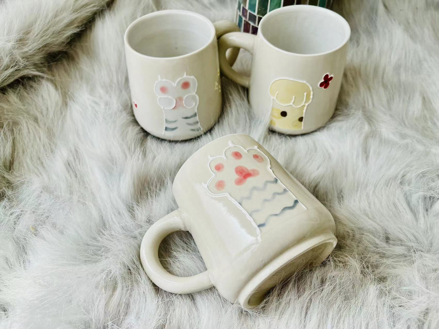 Cat Paw Ceramic Coffee Mug, Personalized Handmade Pottery Mug for Gifts