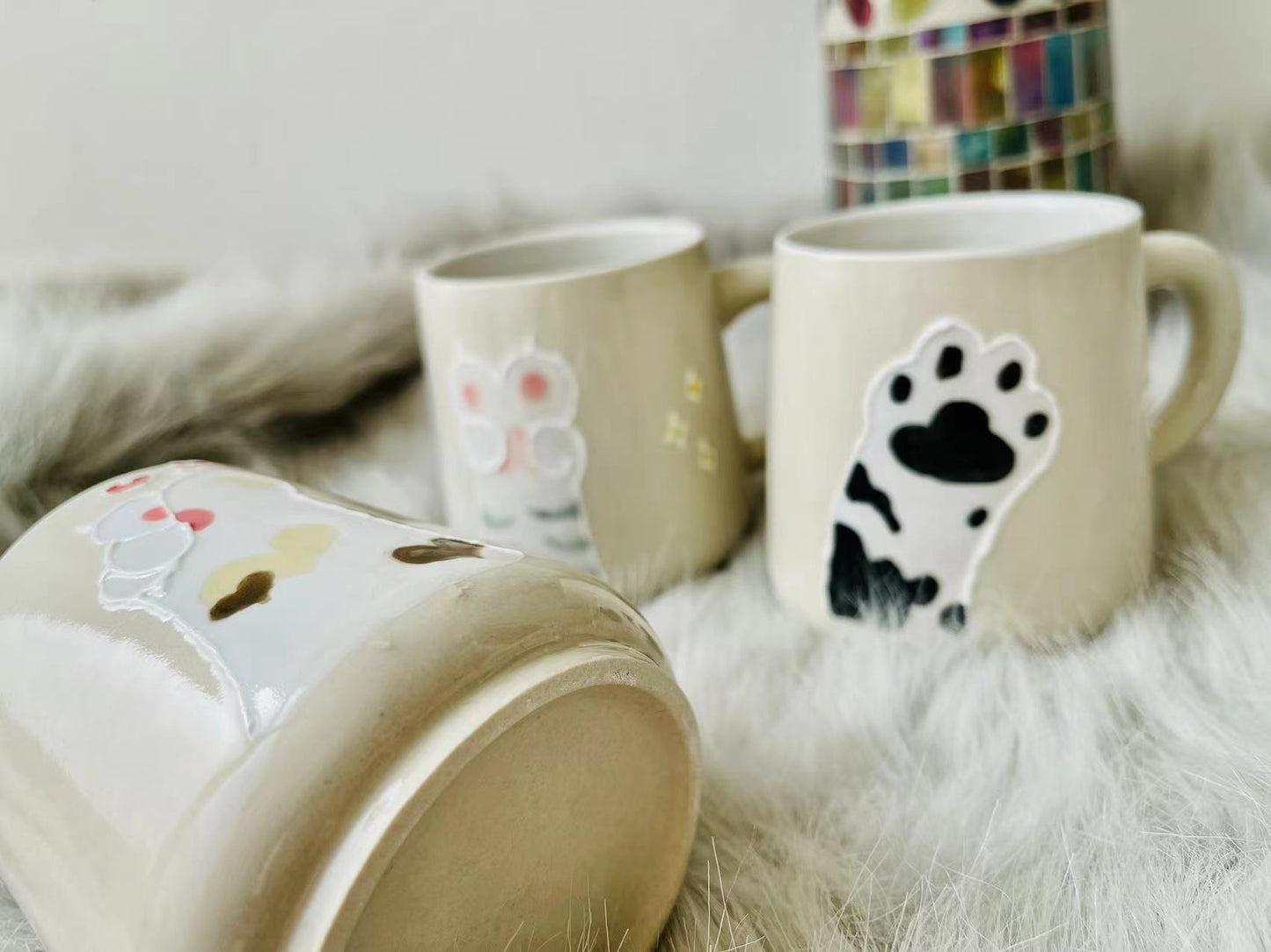 Cat Paw Ceramic Coffee Mug, Personalized Handmade Pottery Mug for Gifts