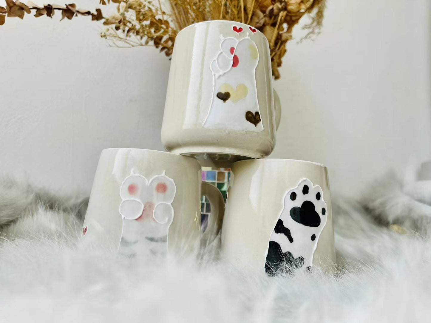 Cat Paw Ceramic Coffee Mug, Personalized Handmade Pottery Mug for Gifts