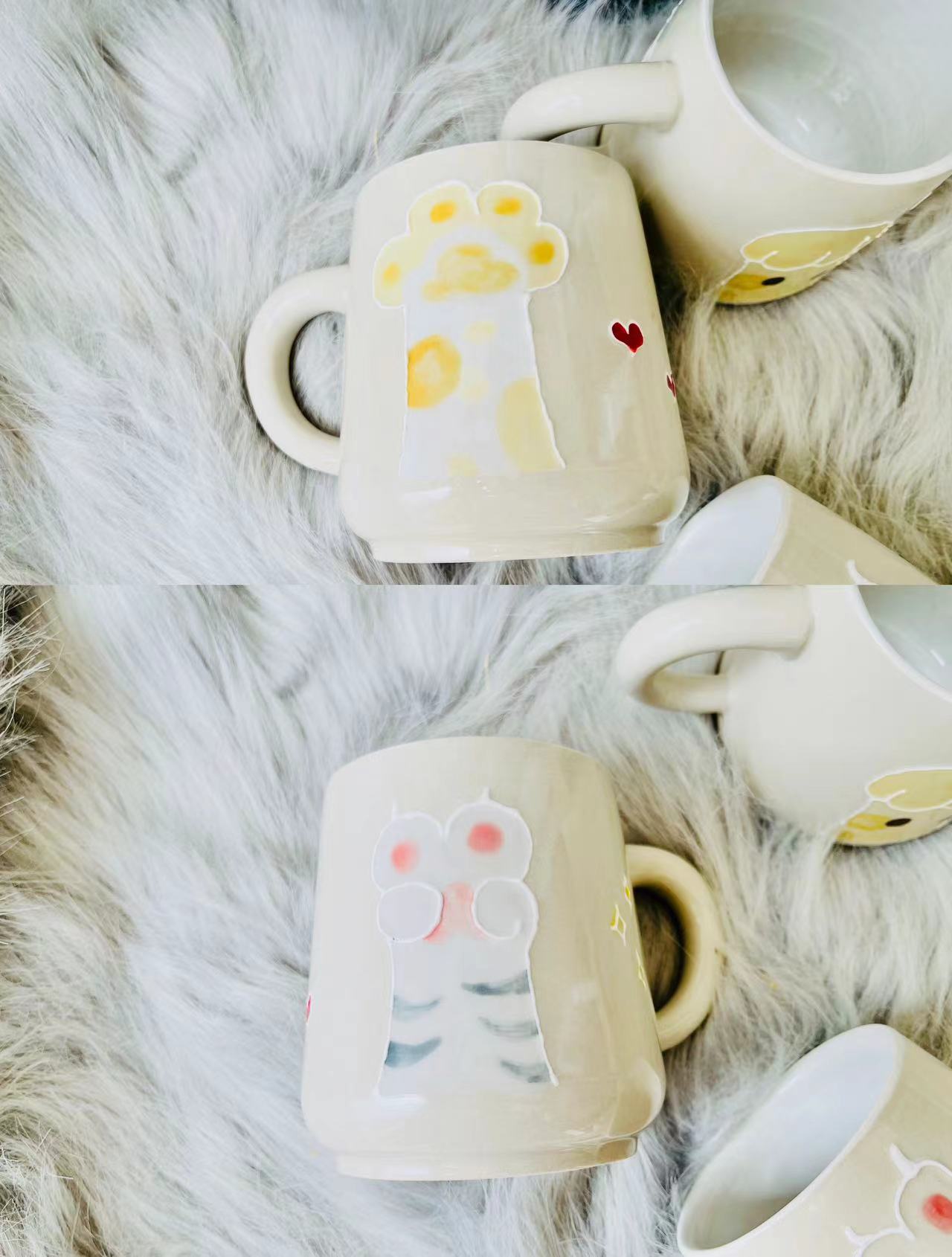 Cat Paw Ceramic Coffee Mug, Personalized Handmade Pottery Mug for Gifts