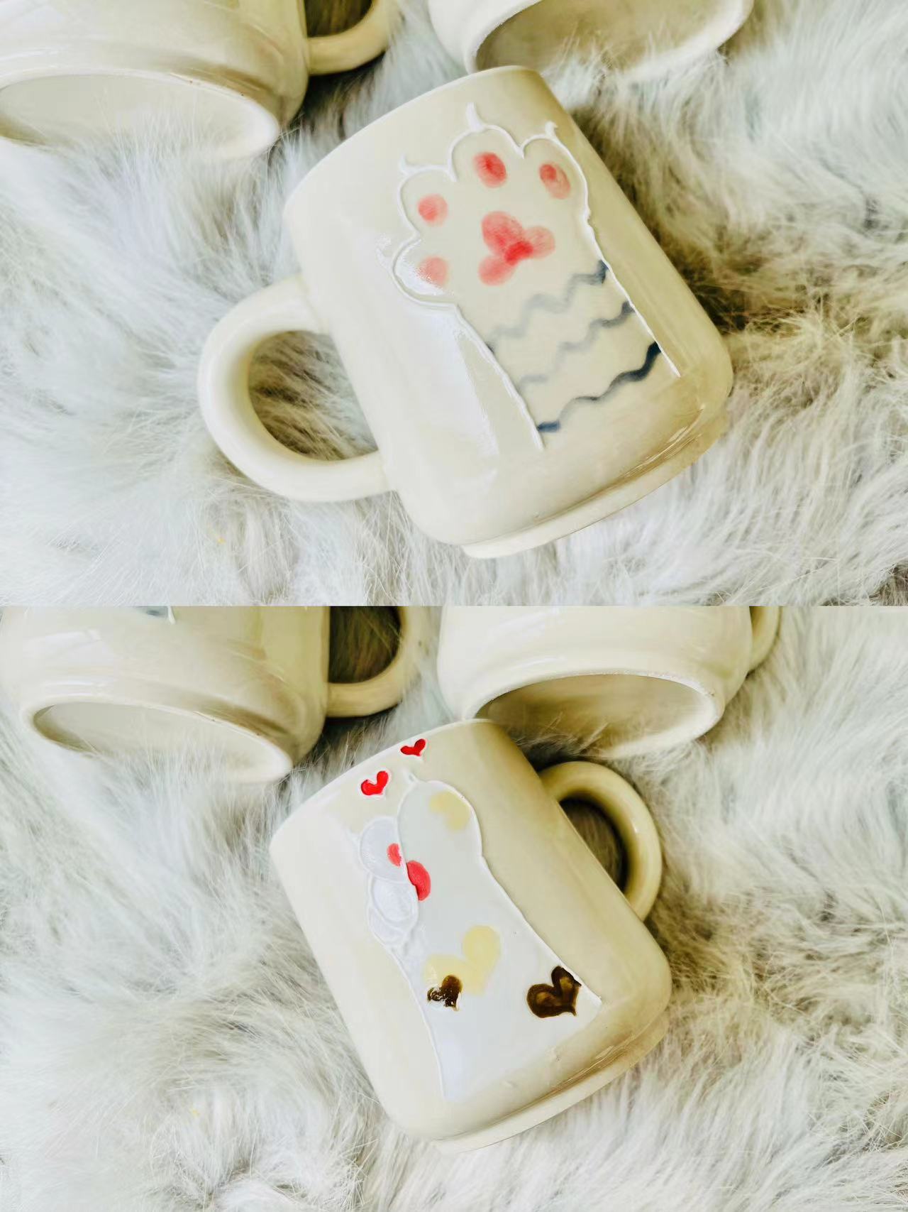 Cat Paw Ceramic Coffee Mug, Personalized Handmade Pottery Mug for Gifts