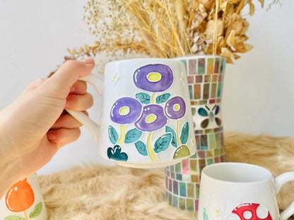 Handbemalte Keramiktasse mit Blumenmuster, personalisierte Keramiktasse für Kaffeeliebhaber