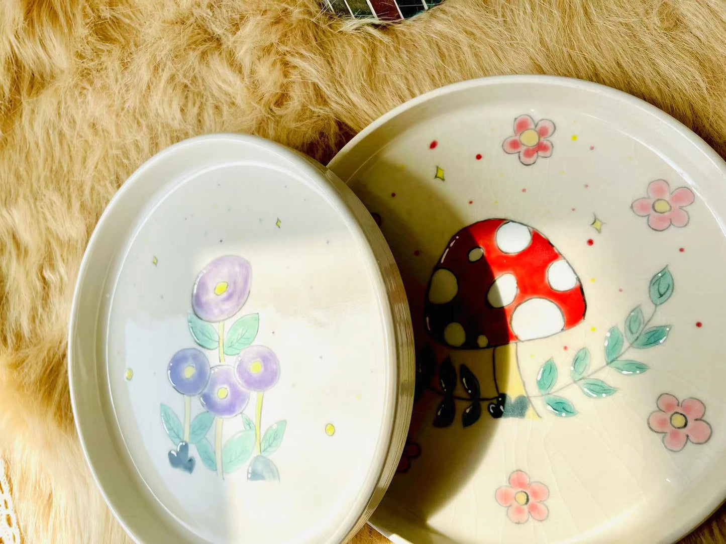Handcrafted Mushroom Ceramic Plate, Personalized Floral Handmade Pottery Dinnerware for Gifts