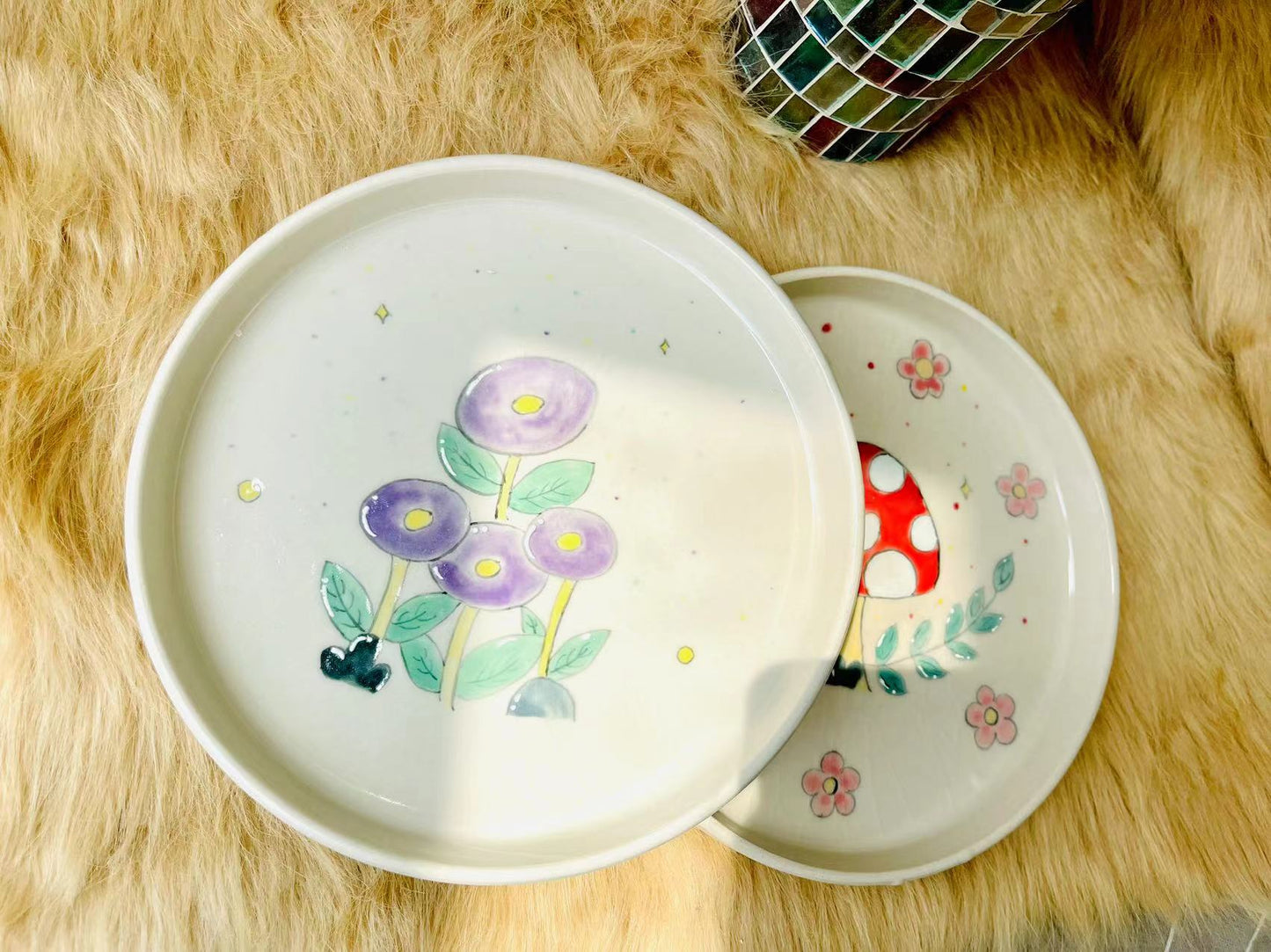 Handcrafted Mushroom Ceramic Plate, Personalized Floral Handmade Pottery Dinnerware for Gifts