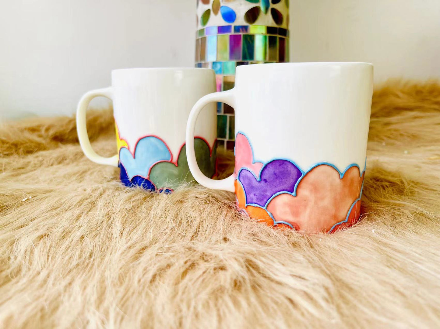 Colorful Cloud Ceramic Coffee Mug, Personalized Handmade Pottery Mug for Gifts