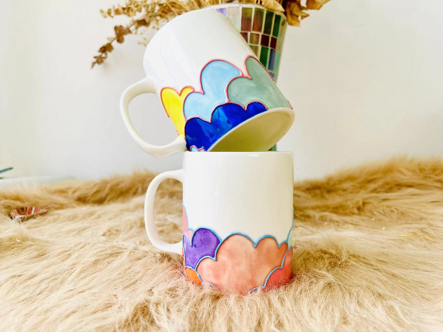 Colorful Cloud Ceramic Coffee Mug, Personalized Handmade Pottery Mug for Gifts