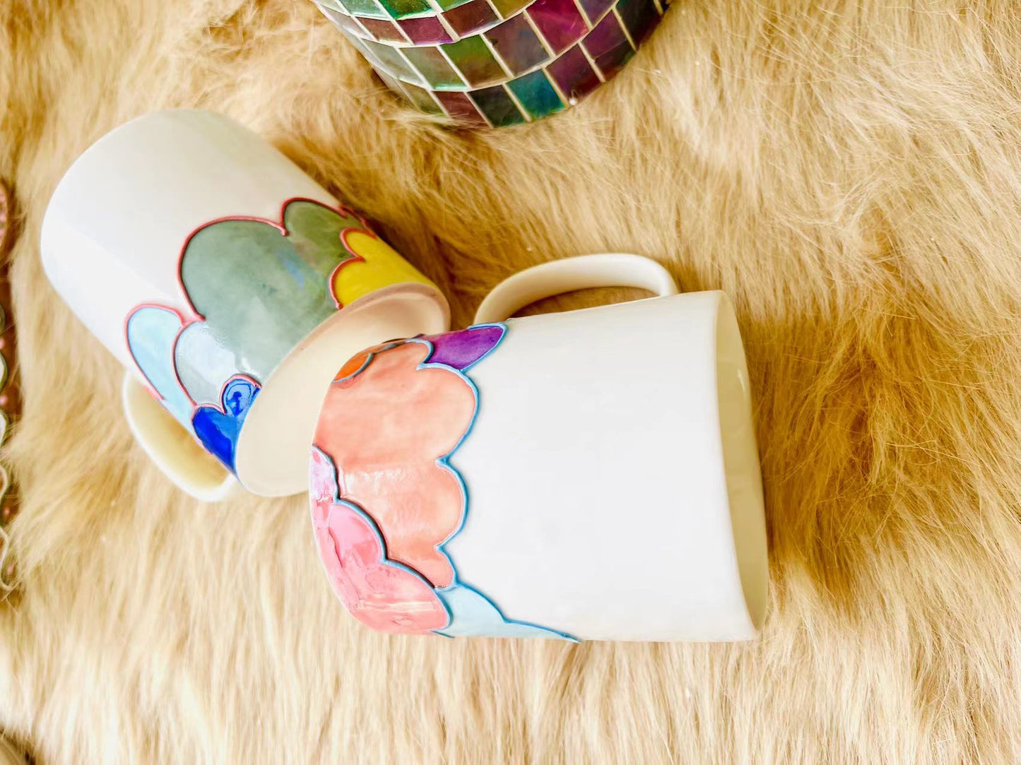 Colorful Cloud Ceramic Coffee Mug, Personalized Handmade Pottery Mug for Gifts