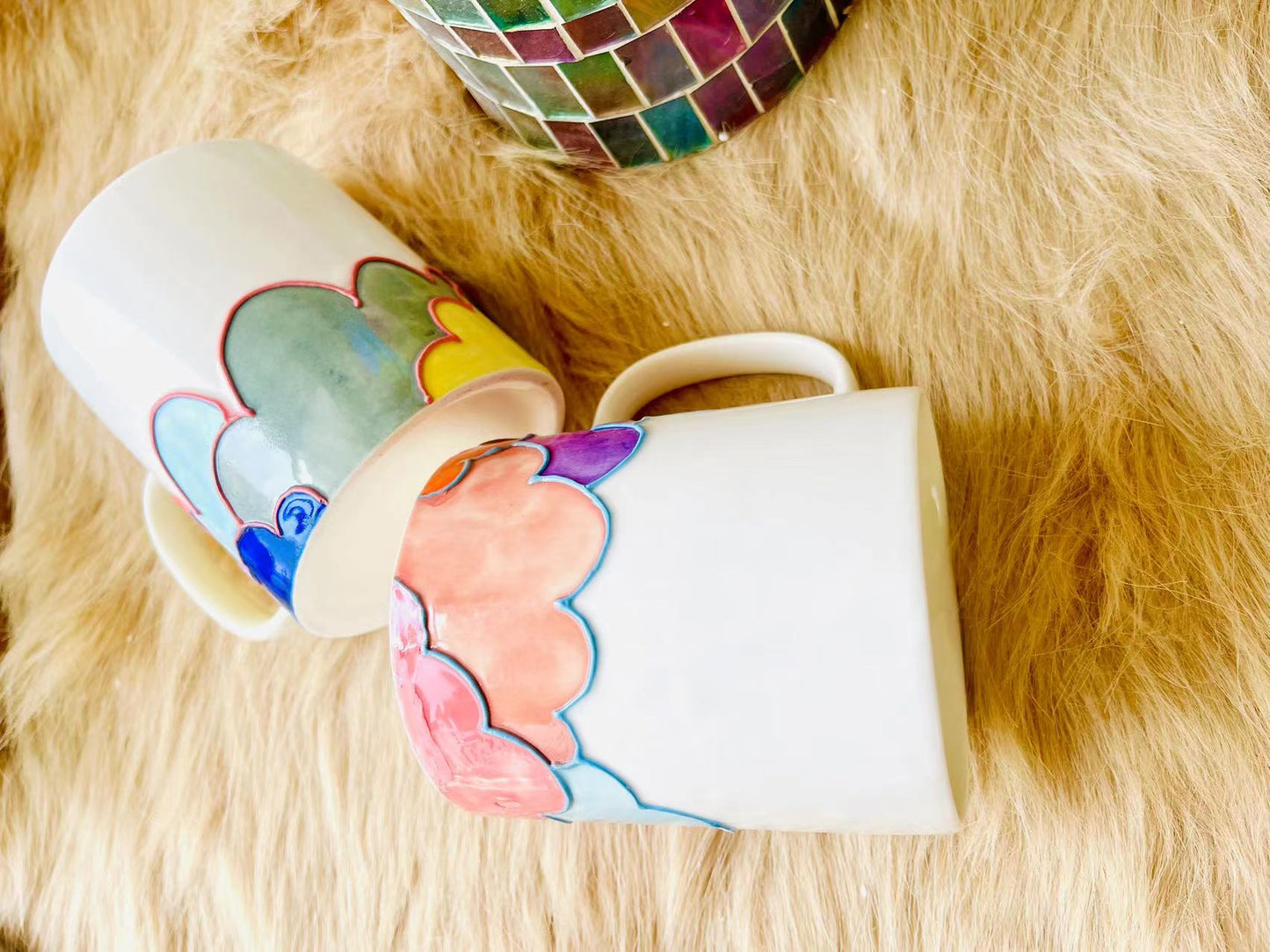 Colorful Cloud Ceramic Coffee Mug, Personalized Handmade Pottery Mug for Gifts