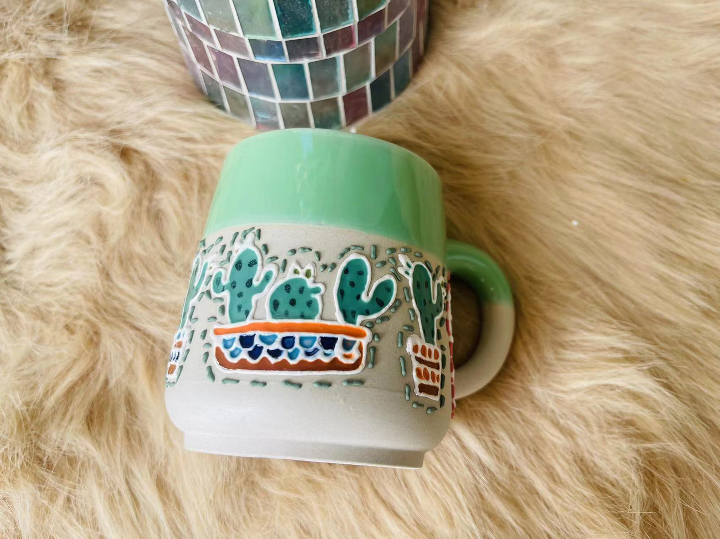 Cactus Hand-painted Ceramic Coffee Mug, Personalized Handmade Pottery Mug for Gifts