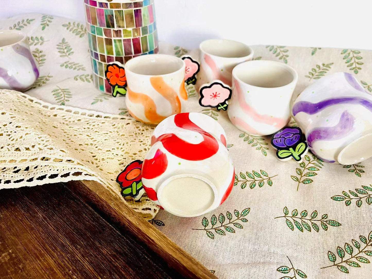 Adorable Flower Handmade Ceramic Mugs, Personalized 9 Oz Coffee Mug for Heartwarming Moments