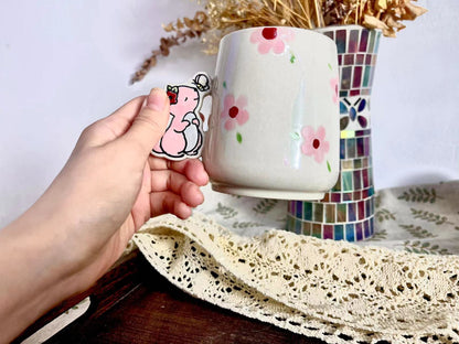 Entzückende Keramiktasse mit Tier- und Blumenmotiven – einzigartiger Tiergriff