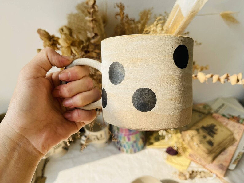Ceramic Coffee Mug Handmade, Wave Point Personalized Pottery Mug