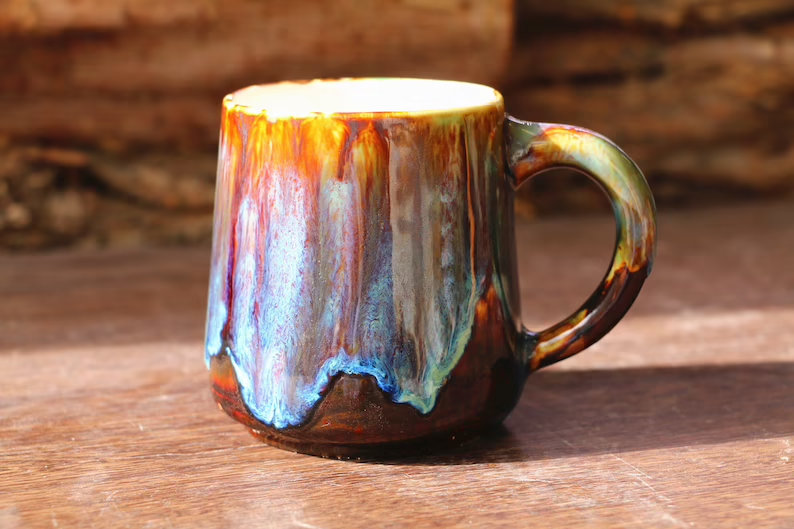 Handmade Artisan Personalized Ceramic Mug, 24 Oz Large Blue Pottery Coffee Mug