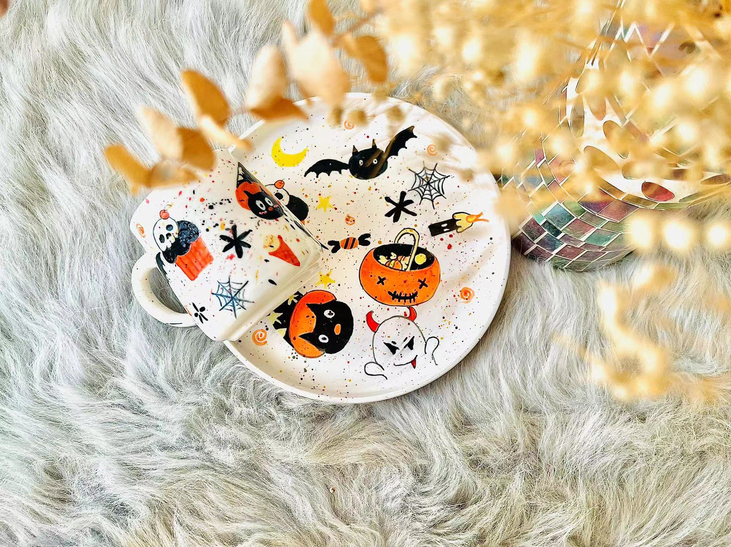 Handpainted Pumpkin Halloween Ceramic Mug, Personalized HandPainted Cute Halloween Ghost Plates