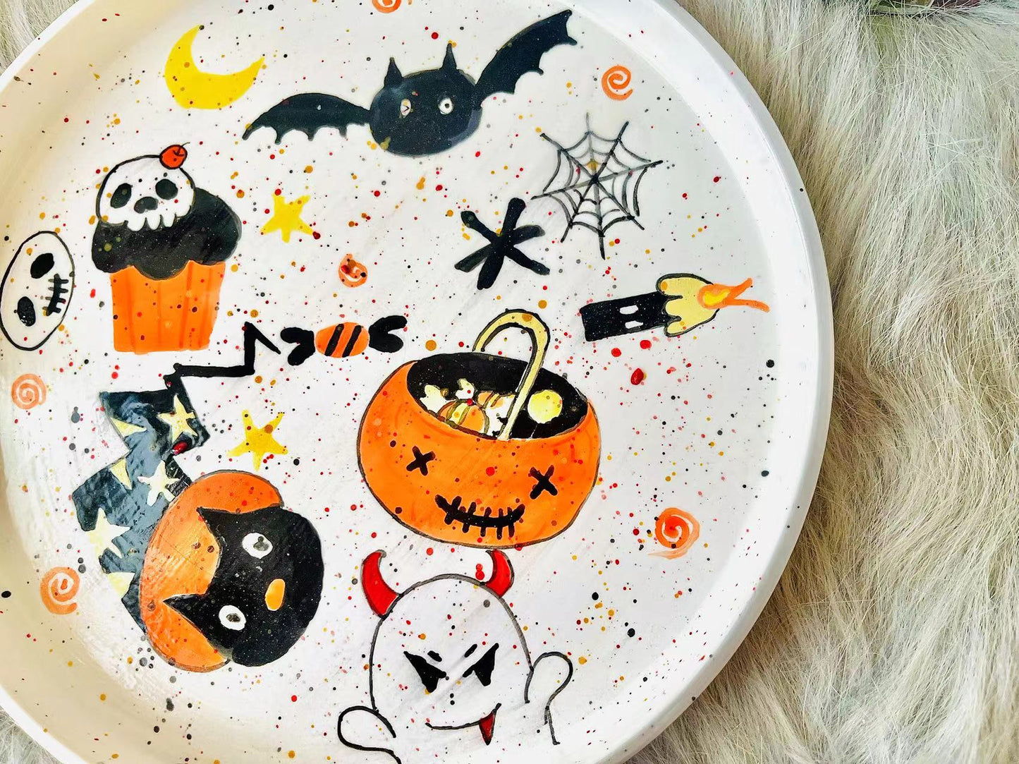 Handpainted Pumpkin Halloween Ceramic Mug, Personalized HandPainted Cute Halloween Ghost Plates