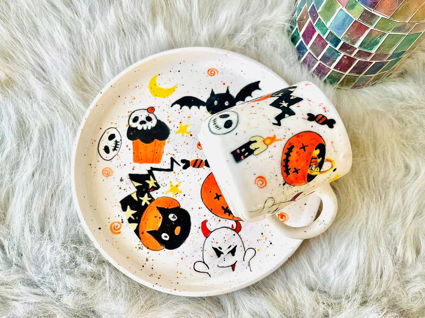 Handpainted Pumpkin Halloween Ceramic Mug, Personalized HandPainted Cute Halloween Ghost Plates