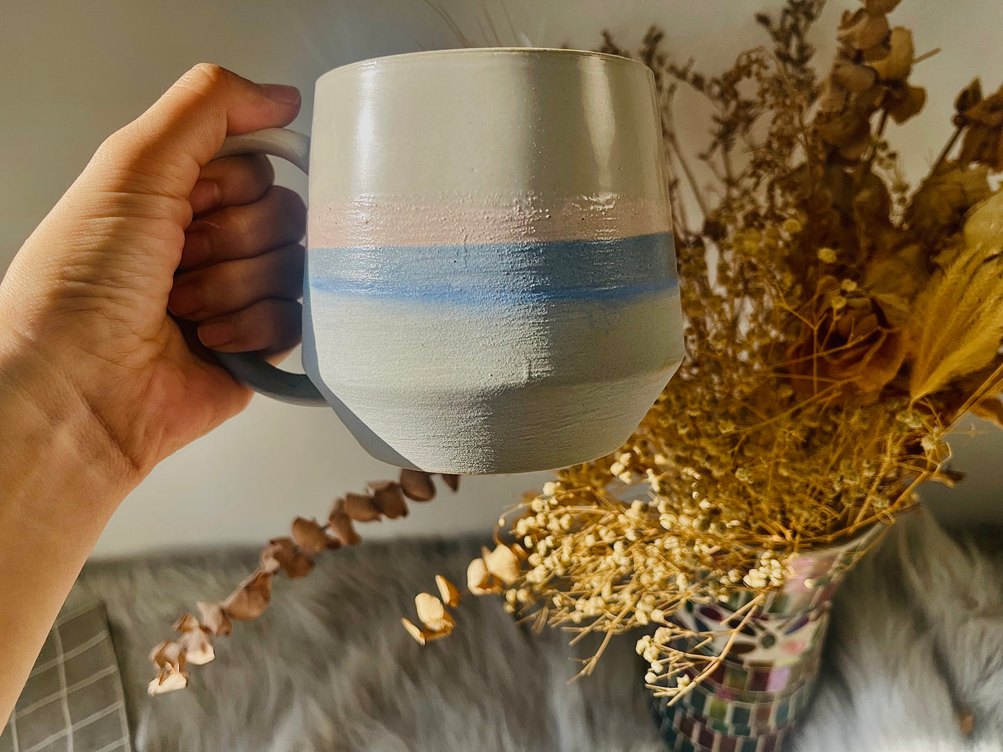 16 Oz Retro Handmade Ceramic Mugs, Personalized Ceramic Cup for Coffee Lovers