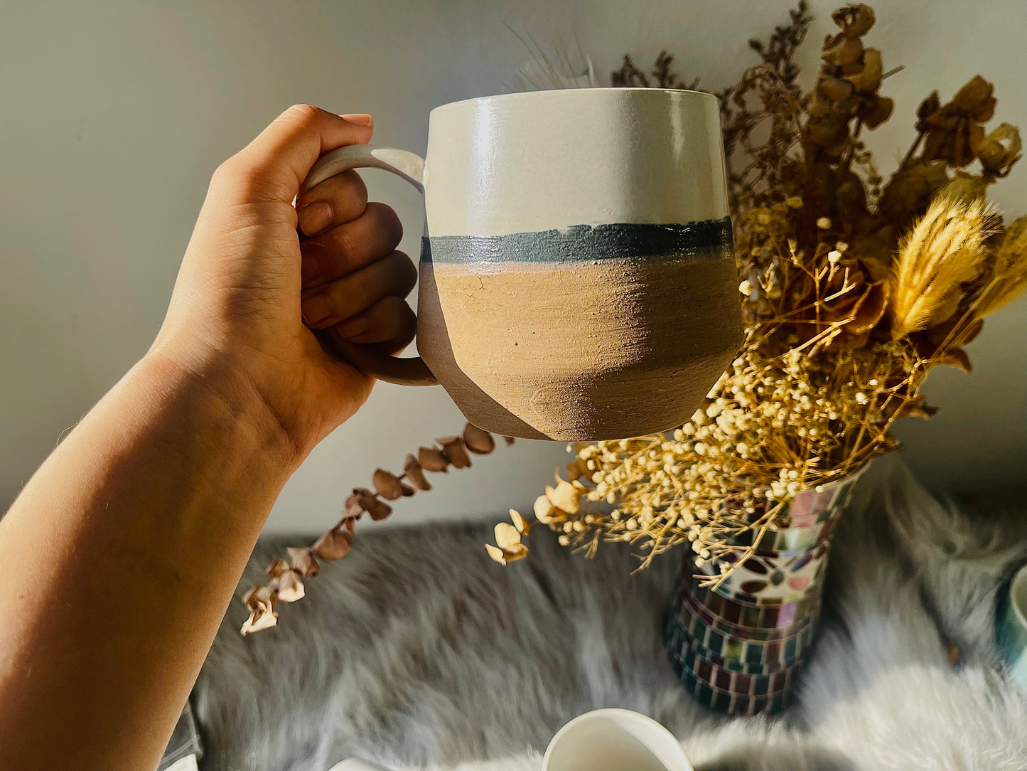 16 Oz Retro Handmade Ceramic Mugs, Personalized Ceramic Cup for Coffee Lovers