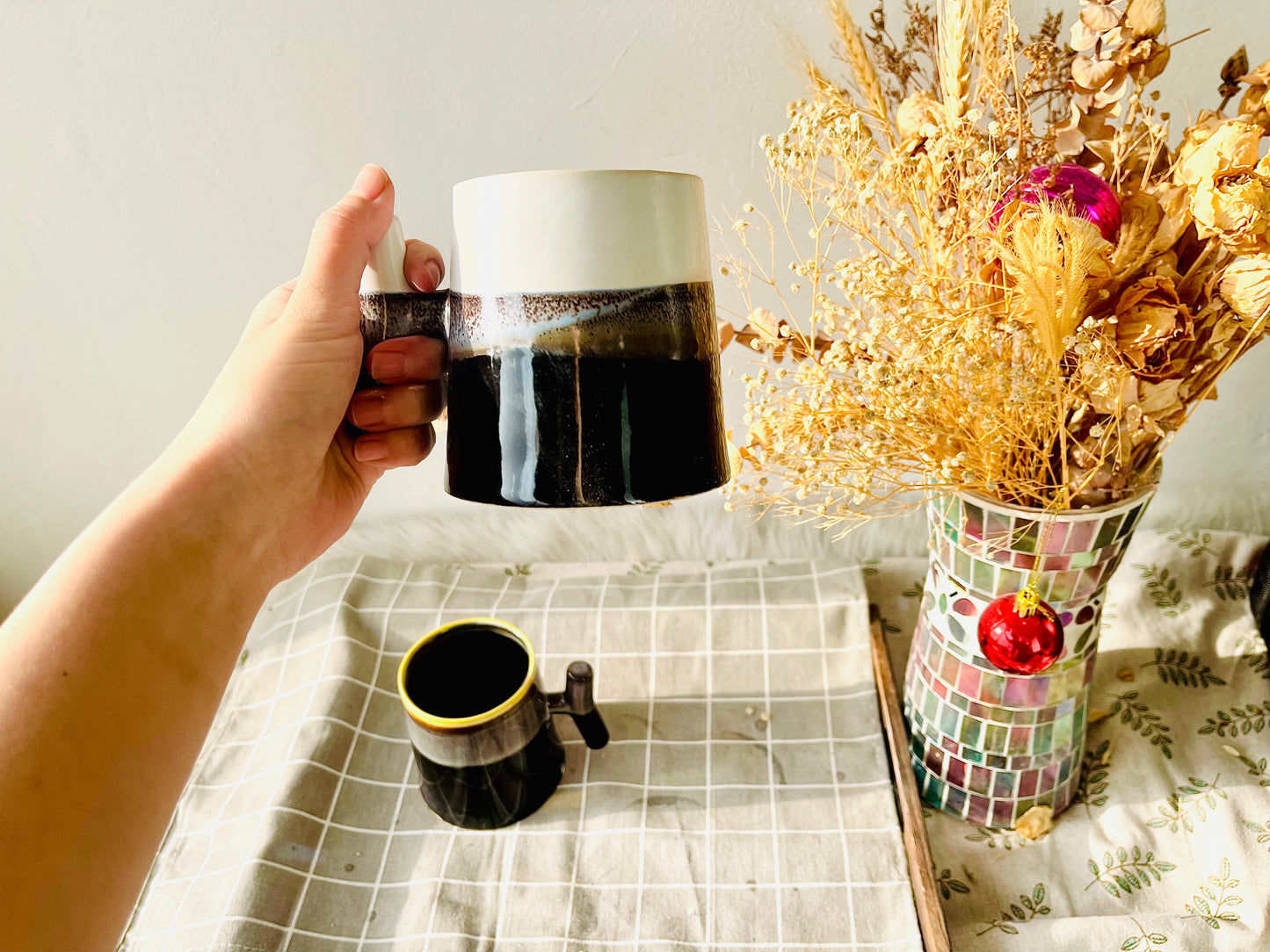 Personalized Ceramic Coffee Mug Handmade, Black And White Custom Mug