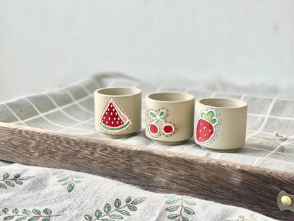 Hand-Painted Fruit Ceramic Succulent Pot – Set Of 3 Cute Mini Planter for Cactus & Succulents