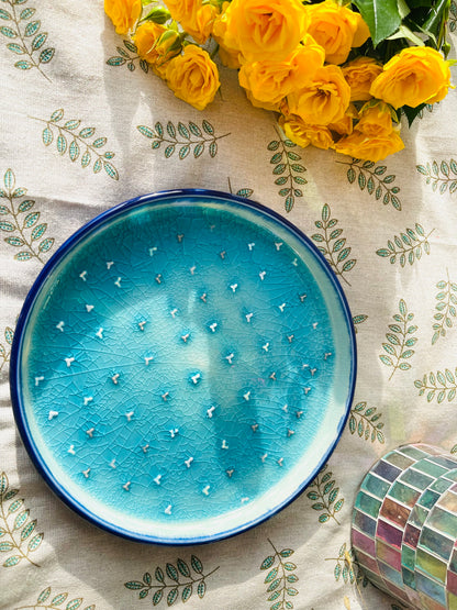 Handcrafted Ceramic Plate – Crackle Glaze with 3D Heart Design